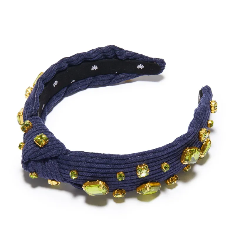 MIDNIGHT BLUE CRYSTAL CORDUROY SLIM KNOTTED HEADBAND sold by Lele Sadoughi
