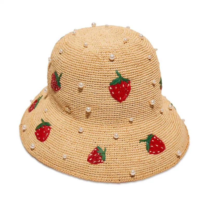 STRAWBERRY PEARL RAFFIA BUCKET HAT sold by Lele Sadoughi