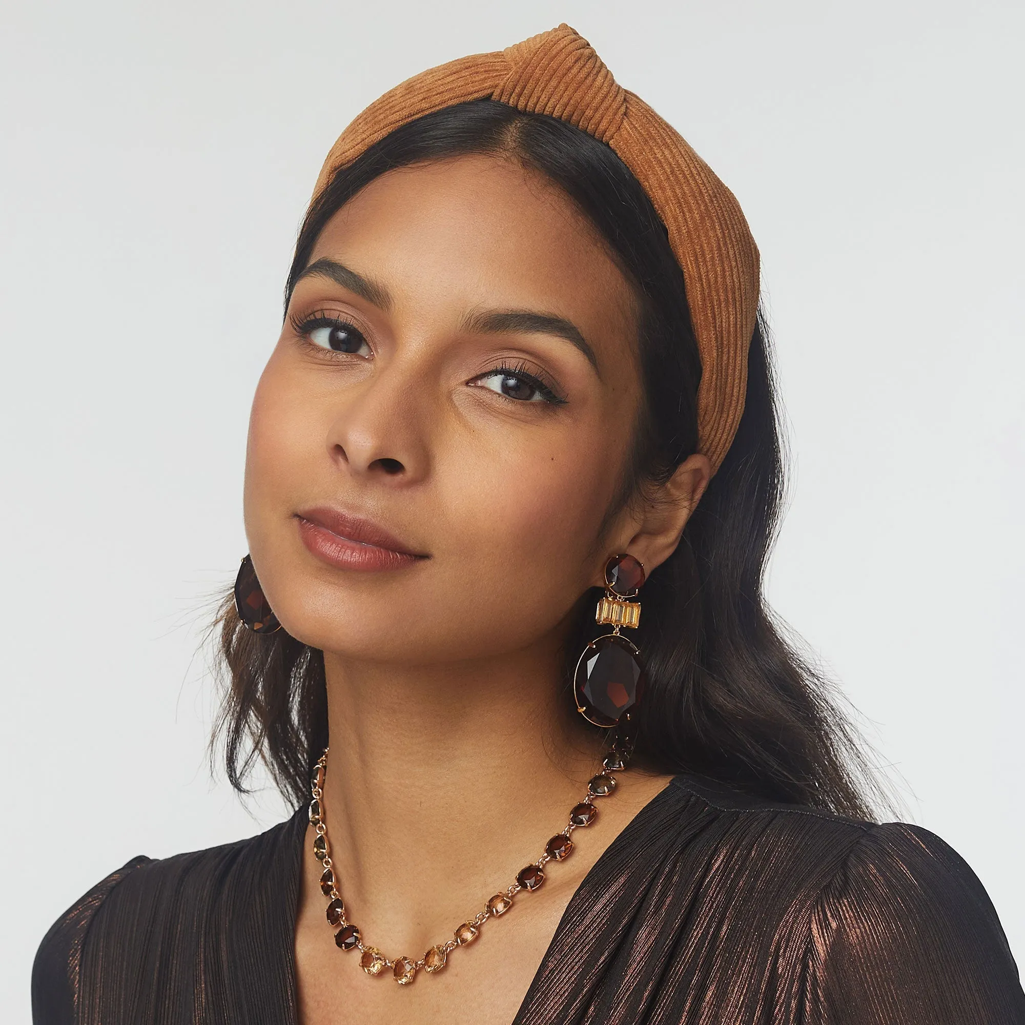 CAMEL CORDUROY SLIM KNOTTED HEADBAND sold by Lele Sadoughi product image thumbnail 2