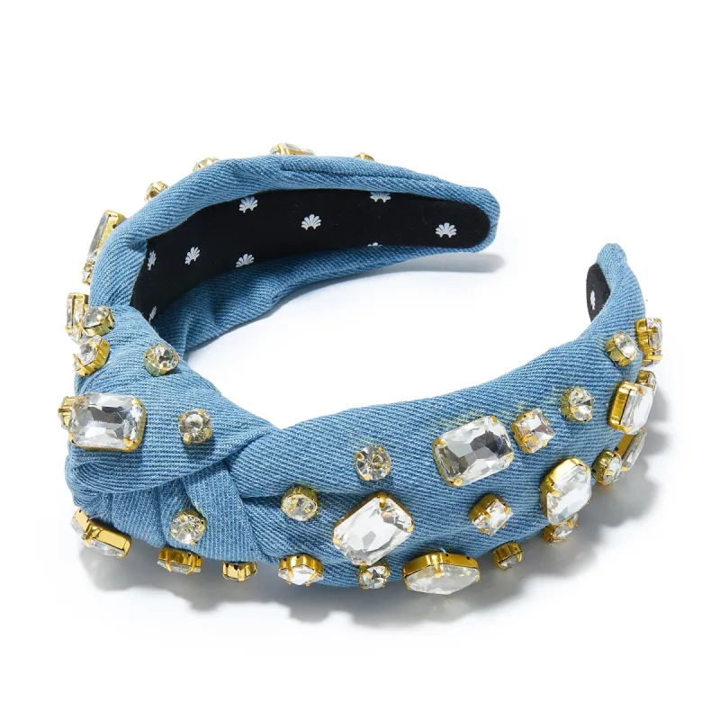DENIM RECTANGLE CRYSTAL KNOTTED HEADBAND sold by Lele Sadoughi