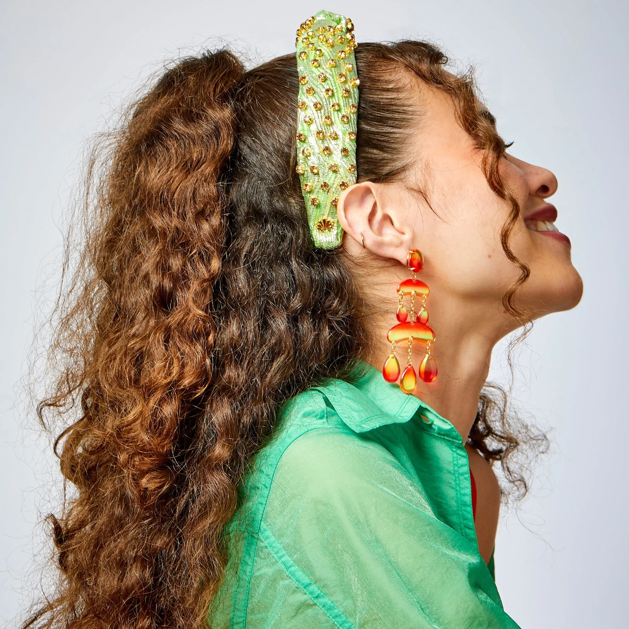 PARAKEET EMBELLISHED BROCADE SLIM KNOTTED HEADBAND sold by Lele Sadoughi product image thumbnail 4