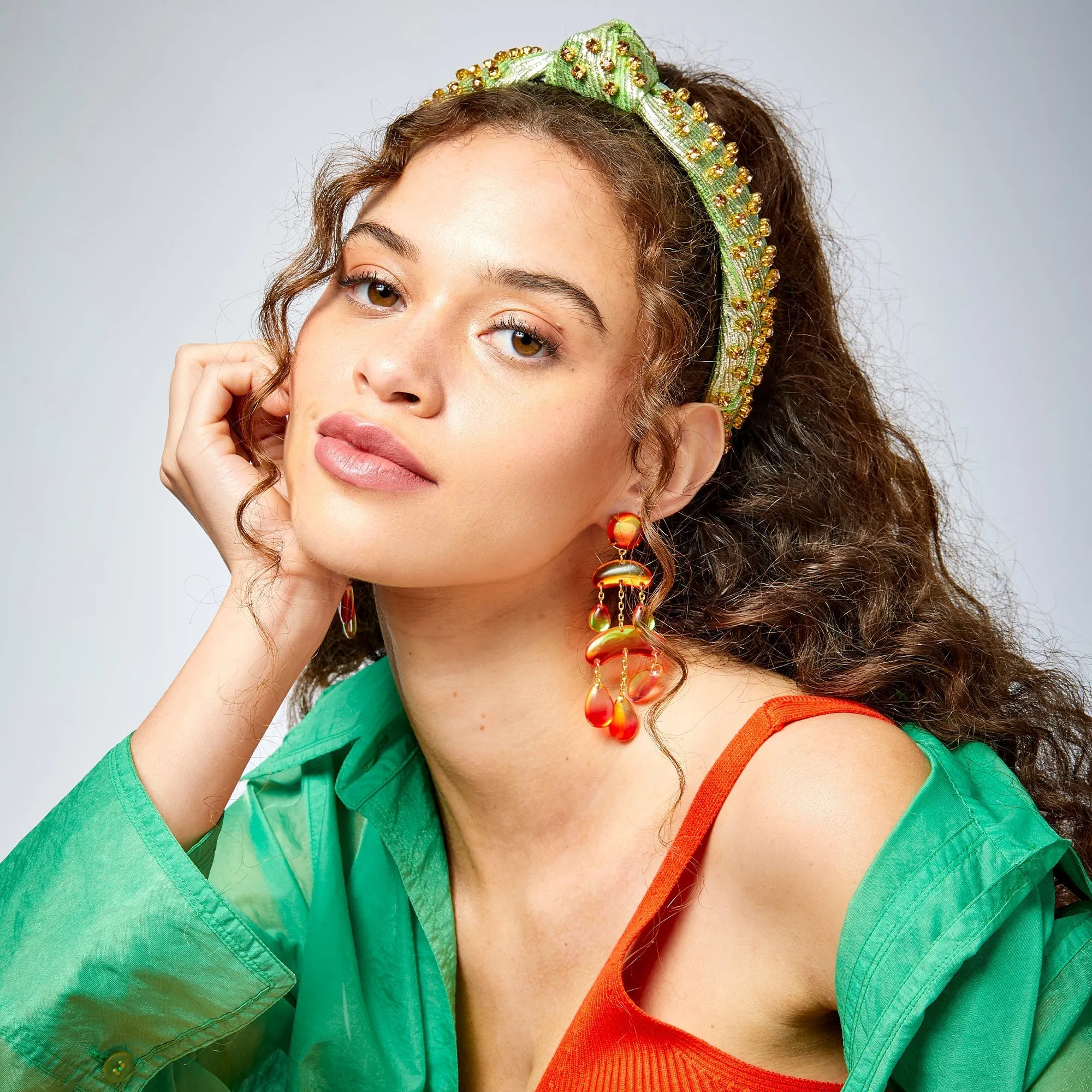 PARAKEET EMBELLISHED BROCADE SLIM KNOTTED HEADBAND sold by Lele Sadoughi product image thumbnail 2