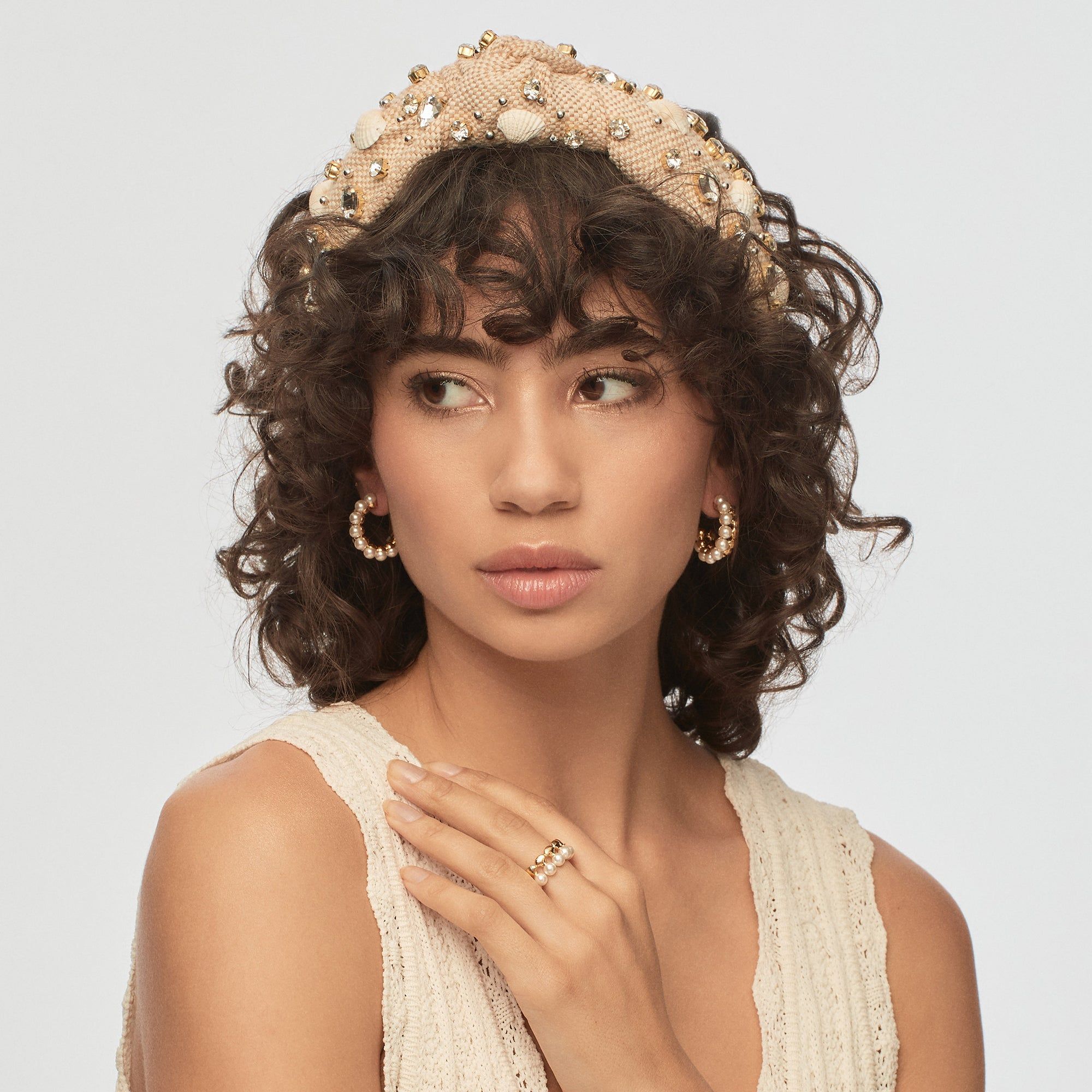 GOLD COQUILLE PEARL HOOP EARRINGS sold by Lele Sadoughi product image thumbnail 2