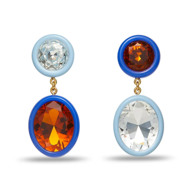 SKY COBALT MEDALLION RESIN DROP EARRINGS sold by Lele Sadoughi