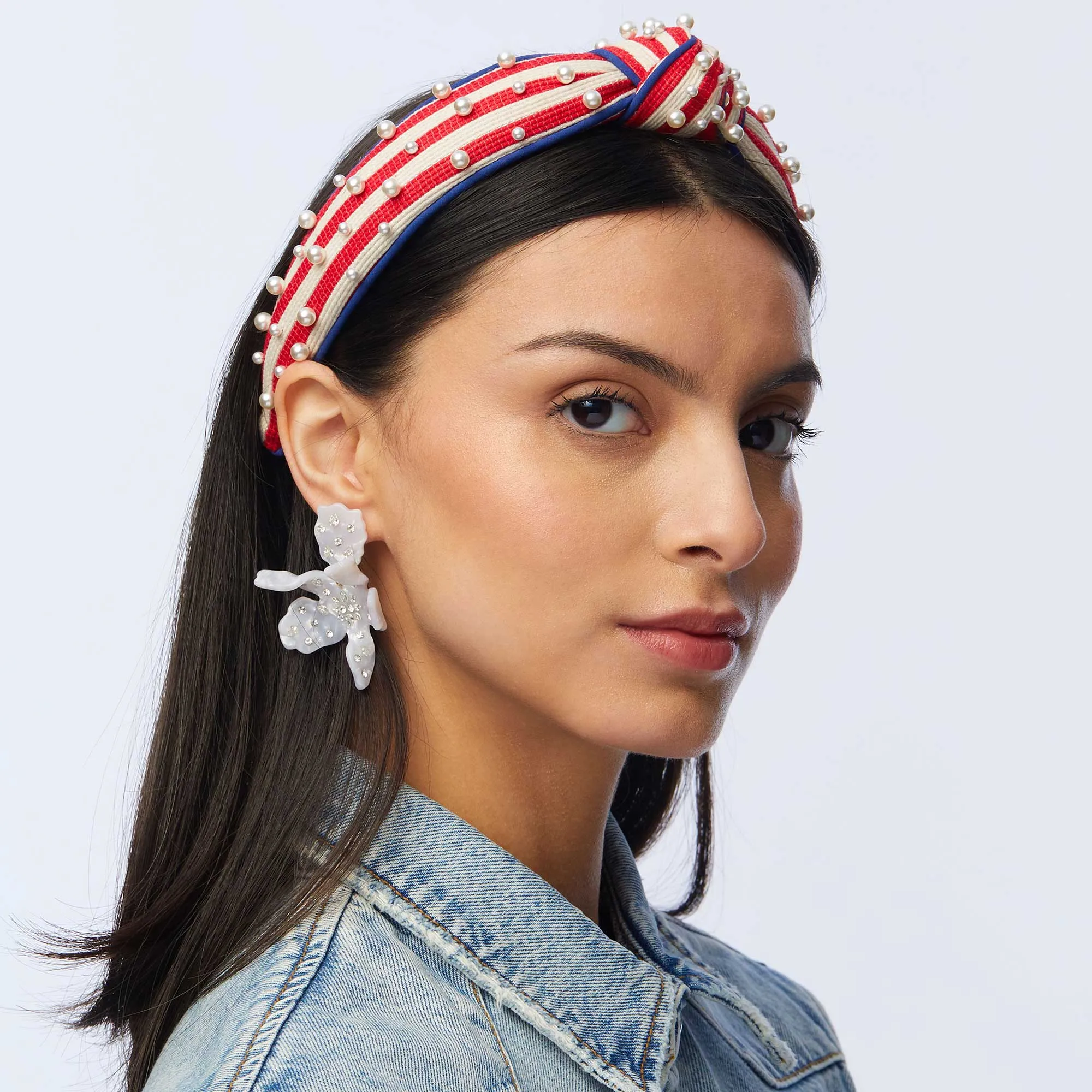 MULTI STRIPE PEARL SLIM KNOTTED HEADBAND sold by Lele Sadoughi product image thumbnail 3