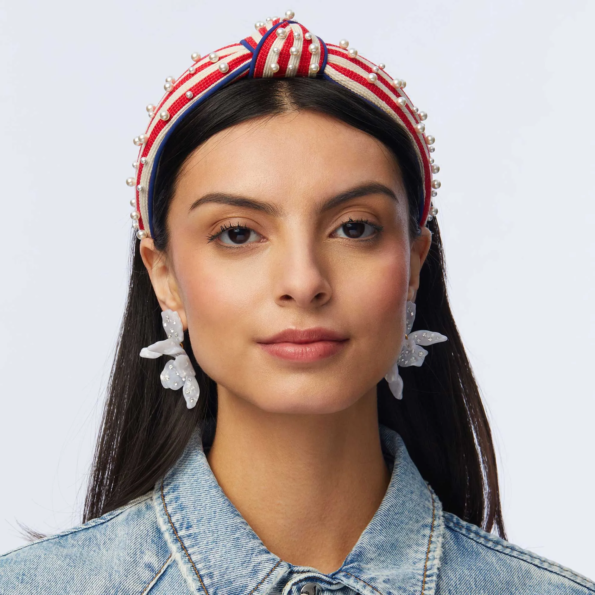 MULTI STRIPE PEARL SLIM KNOTTED HEADBAND sold by Lele Sadoughi product image thumbnail 2