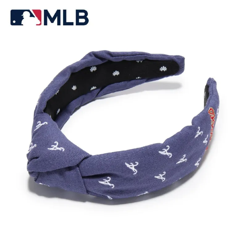 ATLANTA BRAVES LELE SADOUGHI / MLB NAVY EMBROIDERED KNOTTED HEADBAND sold by Lele Sadoughi