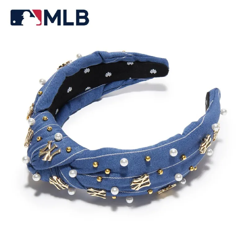 NY YANKEES LELE SADOUGHI / MLB NAVY EMBELLISHED KNOTTED HEADBAND sold by Lele Sadoughi