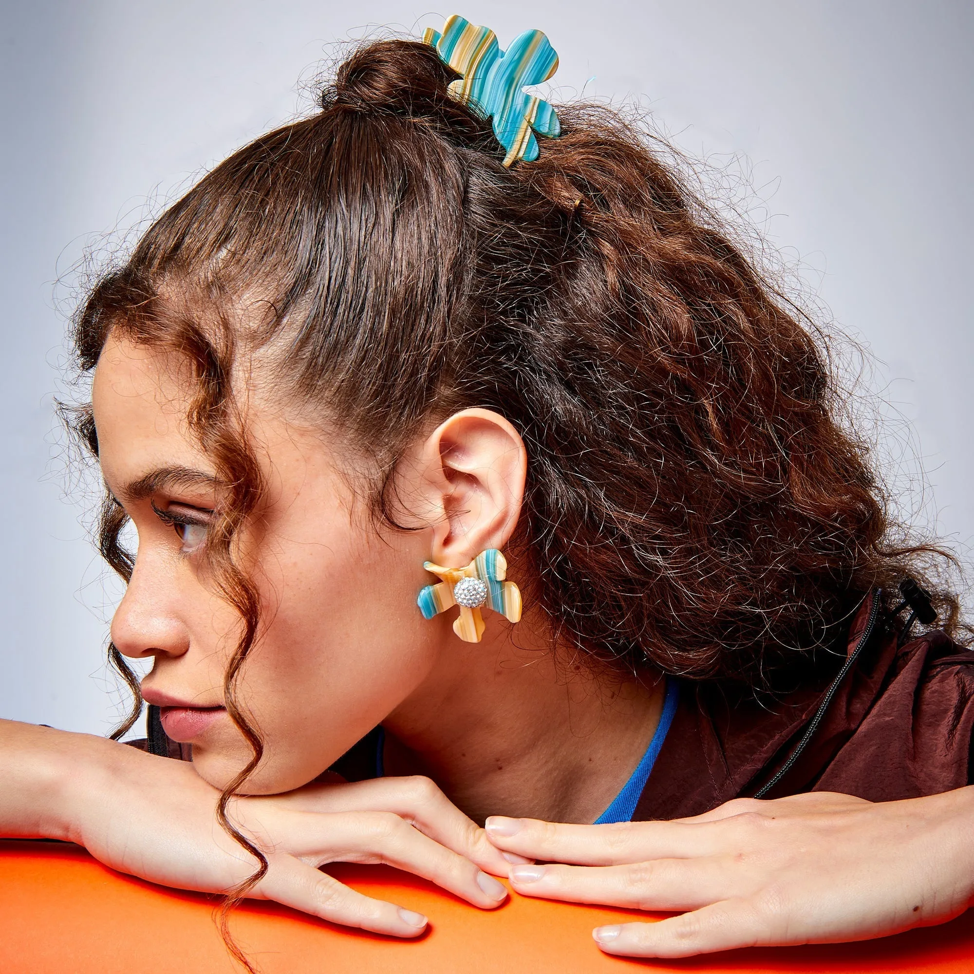 PLAYA STRIPE CRYSTAL LILY BUTTON EARRINGS sold by Lele Sadoughi product image thumbnail 2