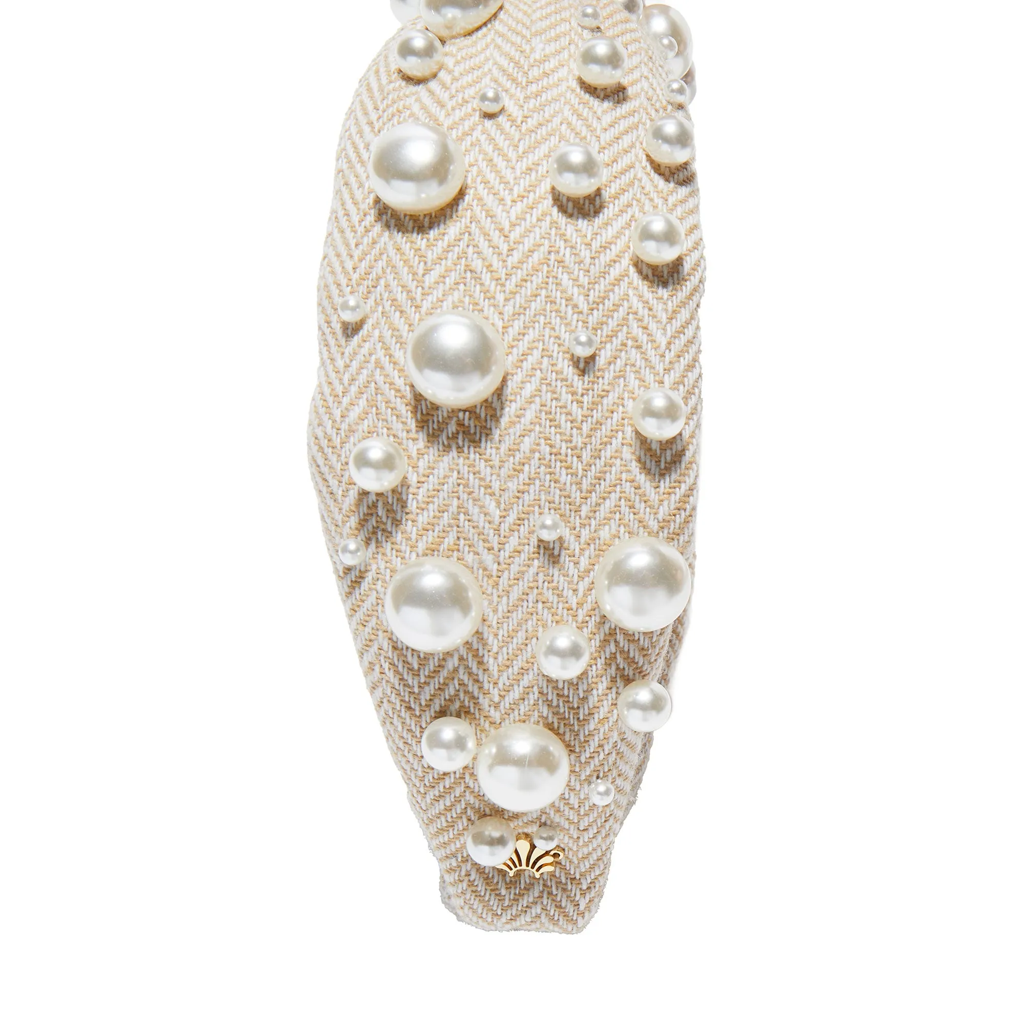 KHAKI TWEED MIXED PEARL KNOTTED HEADBAND sold by Lele Sadoughi product image thumbnail 4
