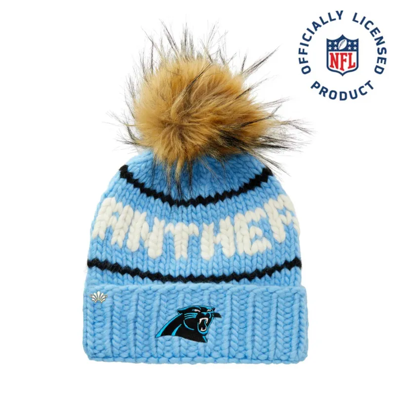 CAROLINA PANTHERS LELE SADOUGHI X NFL SKY BEANIE FAUX FUR POM sold by Lele Sadoughi