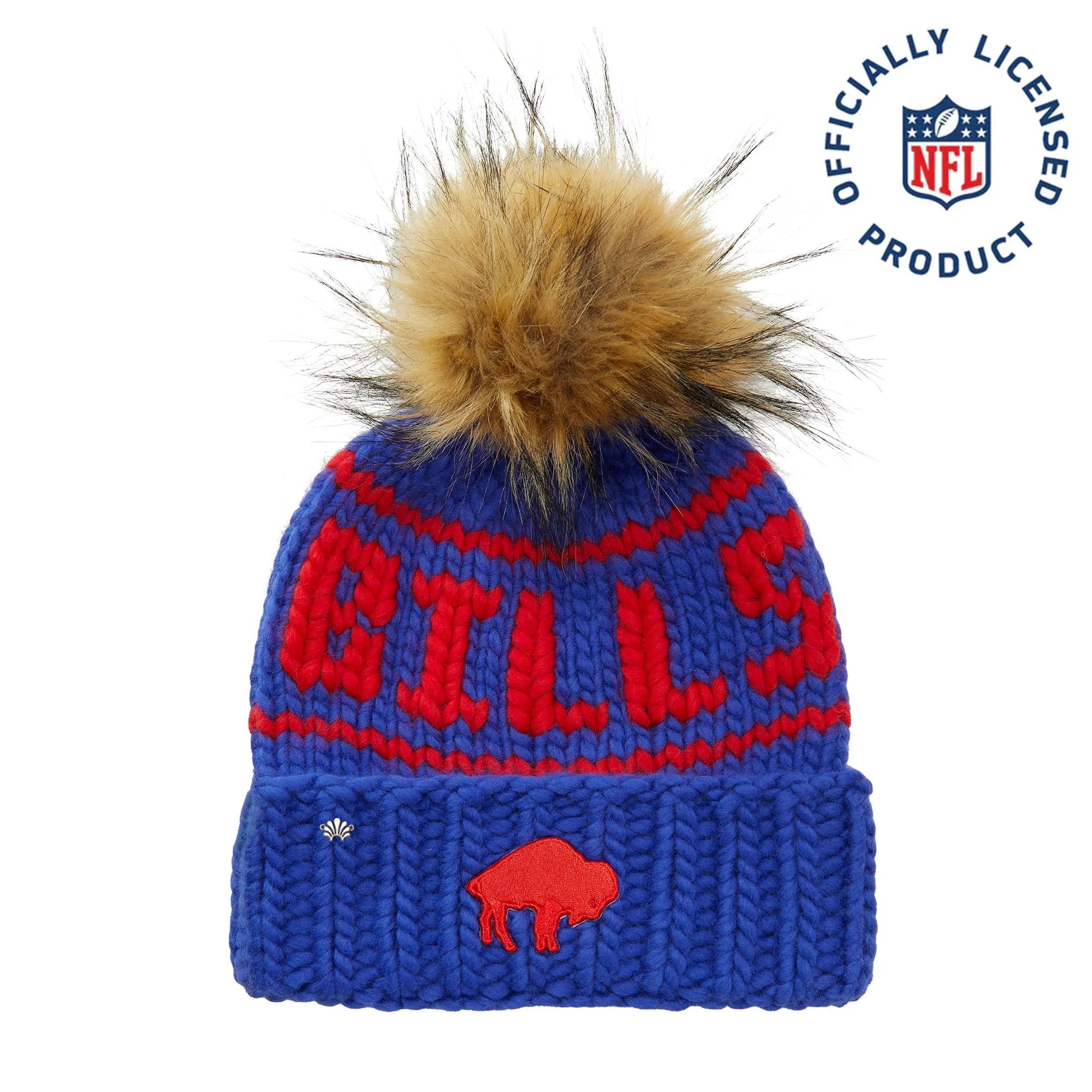 BUFFALO BILLS LELE SADOUGHI X NFL RETRO ROYAL BLUE BEANIE FAUX FUR POM sold by Lele Sadoughi