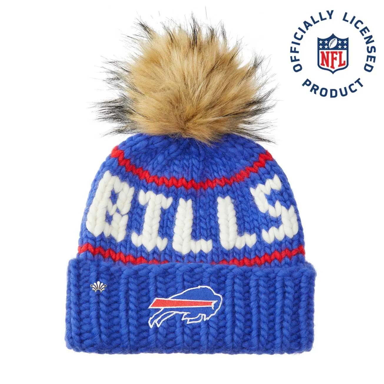 BUFFALO BILLS LELE SADOUGHI X NFL ROYAL BLUE BEANIE FAUX FUR POM sold by Lele Sadoughi