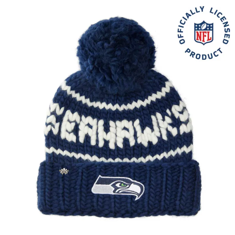 SEATTLE SEAHAWKS LELE SADOUGHI X NFL NAVY BEANIE YARN POM sold by Lele Sadoughi