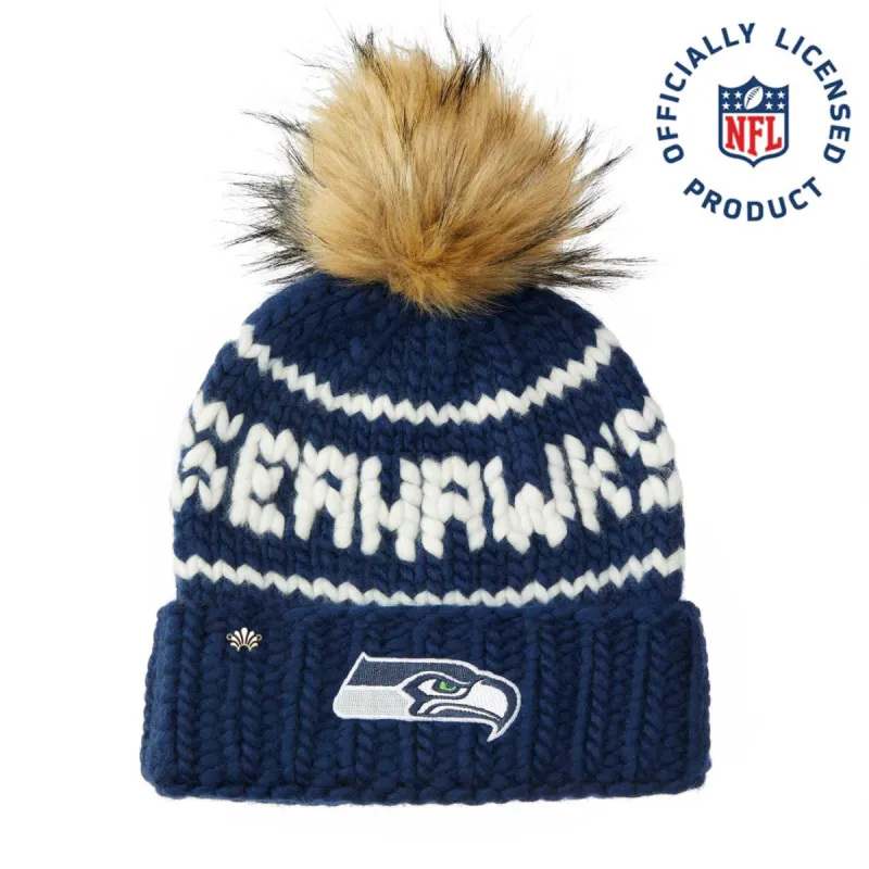 SEATTLE SEAHAWKS LELE SADOUGHI X NFL NAVY BEANIE FAUX FUR POM sold by Lele Sadoughi