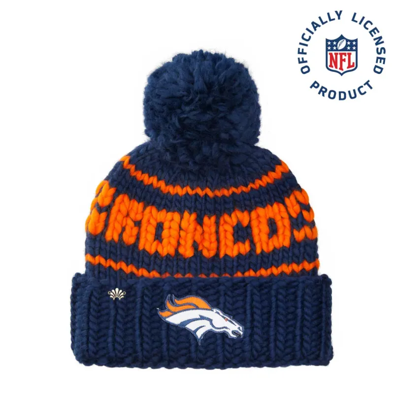 DENVER BRONCOS LELE SADOUGHI X NFL NAVY BEANIE YARN POM sold by Lele Sadoughi
