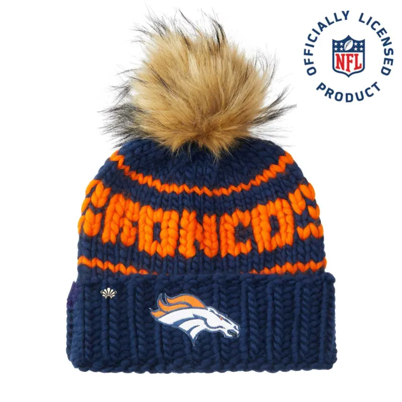 DENVER BRONCOS LELE SADOUGHI X NFL NAVY BEANIE FAUX FUR POM sold by Lele Sadoughi
