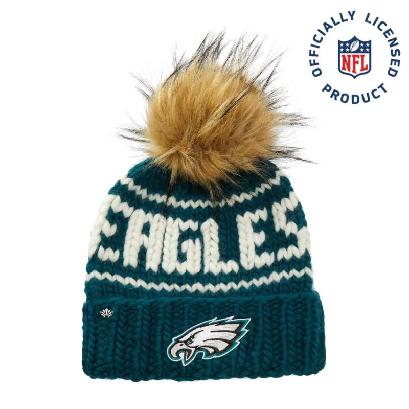 PHILADELPHIA EAGLES LELE SADOUGHI X NFL MIDNIGHT GREEN BEANIE FAUX FUR POM sold by Lele Sadoughi