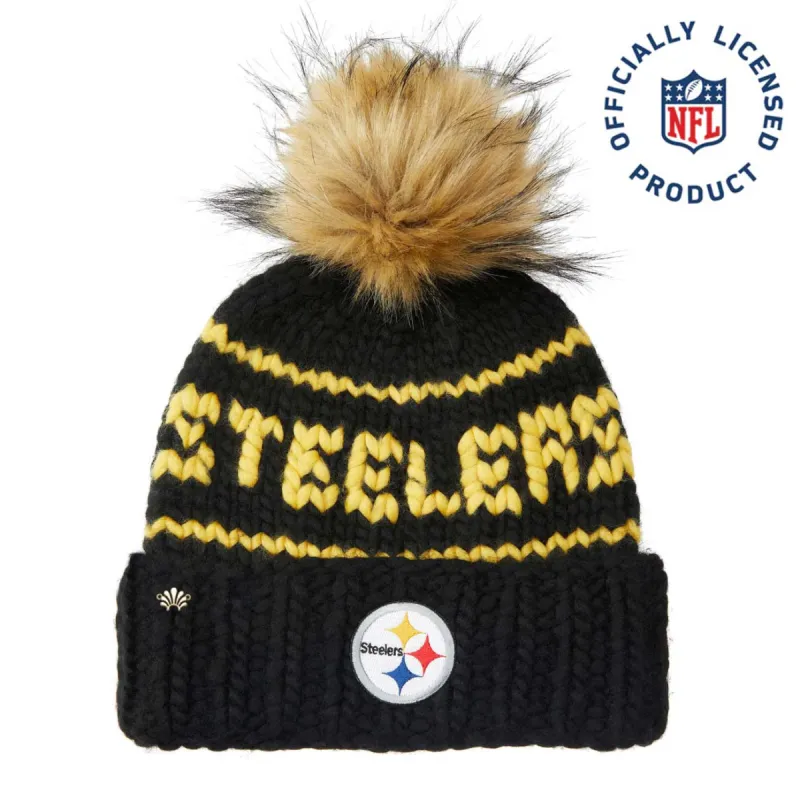 PITTSBURGH STEELERS LELE SADOUGHI X NFL BLACK BEANIE FAUX FUR POM sold by Lele Sadoughi