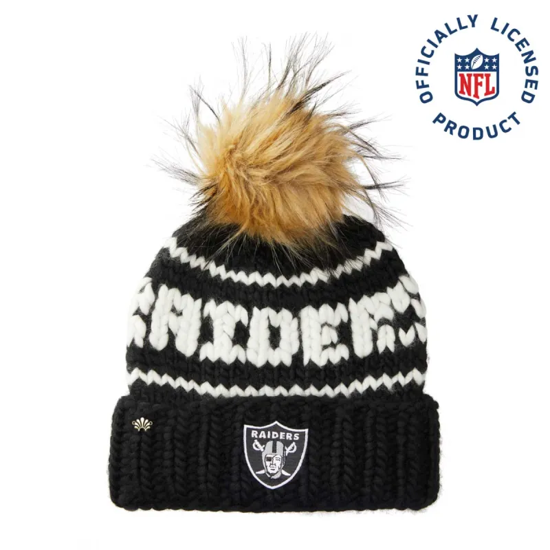 LAS VEGAS RAIDERS LELE SADOUGHI X NFL BLACK BEANIE FAUX FUR POM sold by Lele Sadoughi