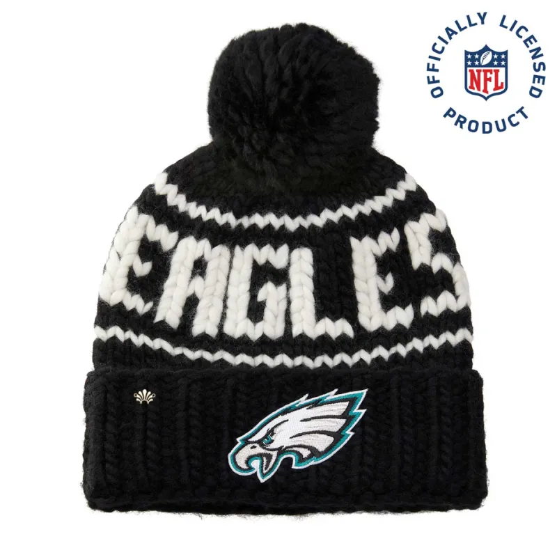 PHILADELPHIA EAGLES LELE SADOUGHI X NFL BLACK BEANIE YARN POM sold by Lele Sadoughi