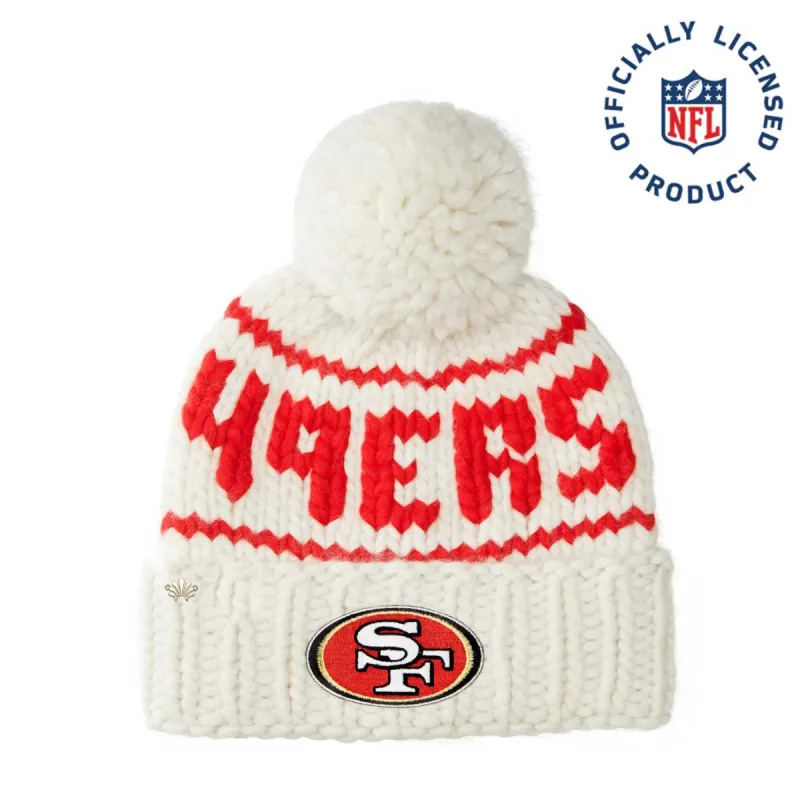 SF 49ERS LELE SADOUGHI X NFL WHITE BEANIE YARN POM sold by Lele Sadoughi