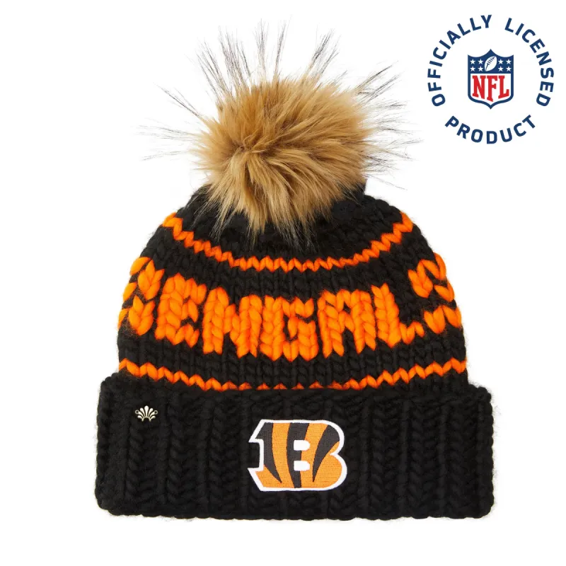 CINCINNATI BENGALS LELE SADOUGHI X NFL BLACK BEANIE FAUX FUR POM sold by Lele Sadoughi