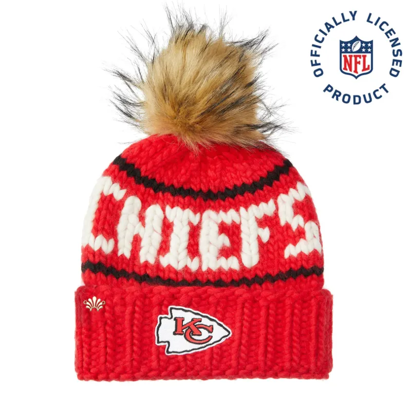 KANSAS CITY CHIEFS LELE SADOUGHI X NFL RED BEANIE FAUX FUR POM sold by Lele Sadoughi