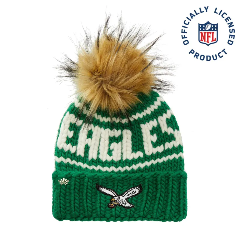 PHILADELPHIA RETRO EAGLES LELE SADOUGHI X NFL KELLY GREEN BEANIE FAUX FUR POM sold by Lele Sadoughi