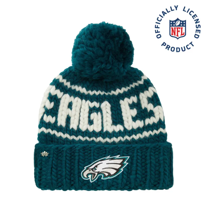 PHILADELPHIA GREEN EAGLES LELE SADOUGHI X NFL MIDNIGHT BEANIE YARN POM sold by Lele Sadoughi