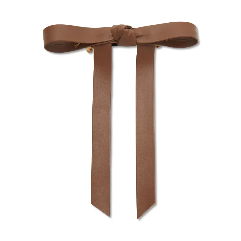 COGNAC BARDOT FAUX LEATHER BOW BARRETTE sold by Lele Sadoughi