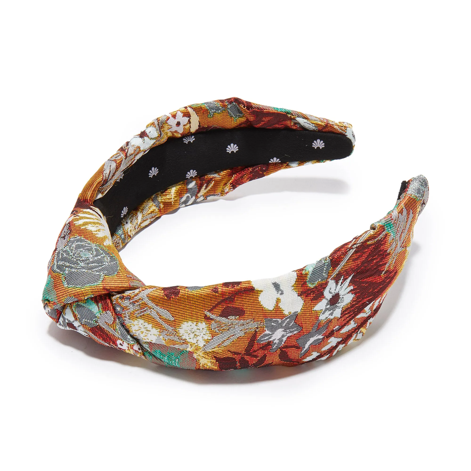 FLORAL RUST BROCADE KNOTTED HEADBAND sold by Lele Sadoughi