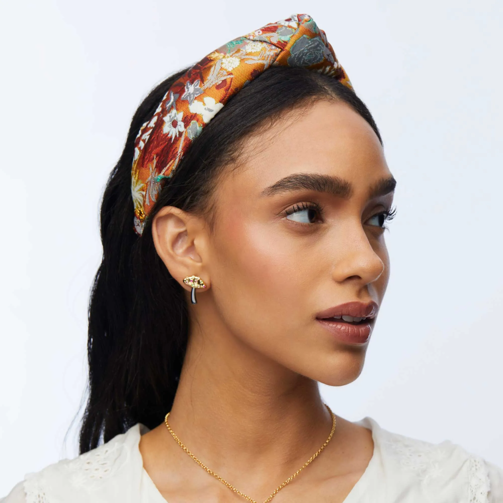 FLORAL RUST BROCADE KNOTTED HEADBAND sold by Lele Sadoughi product image thumbnail 2