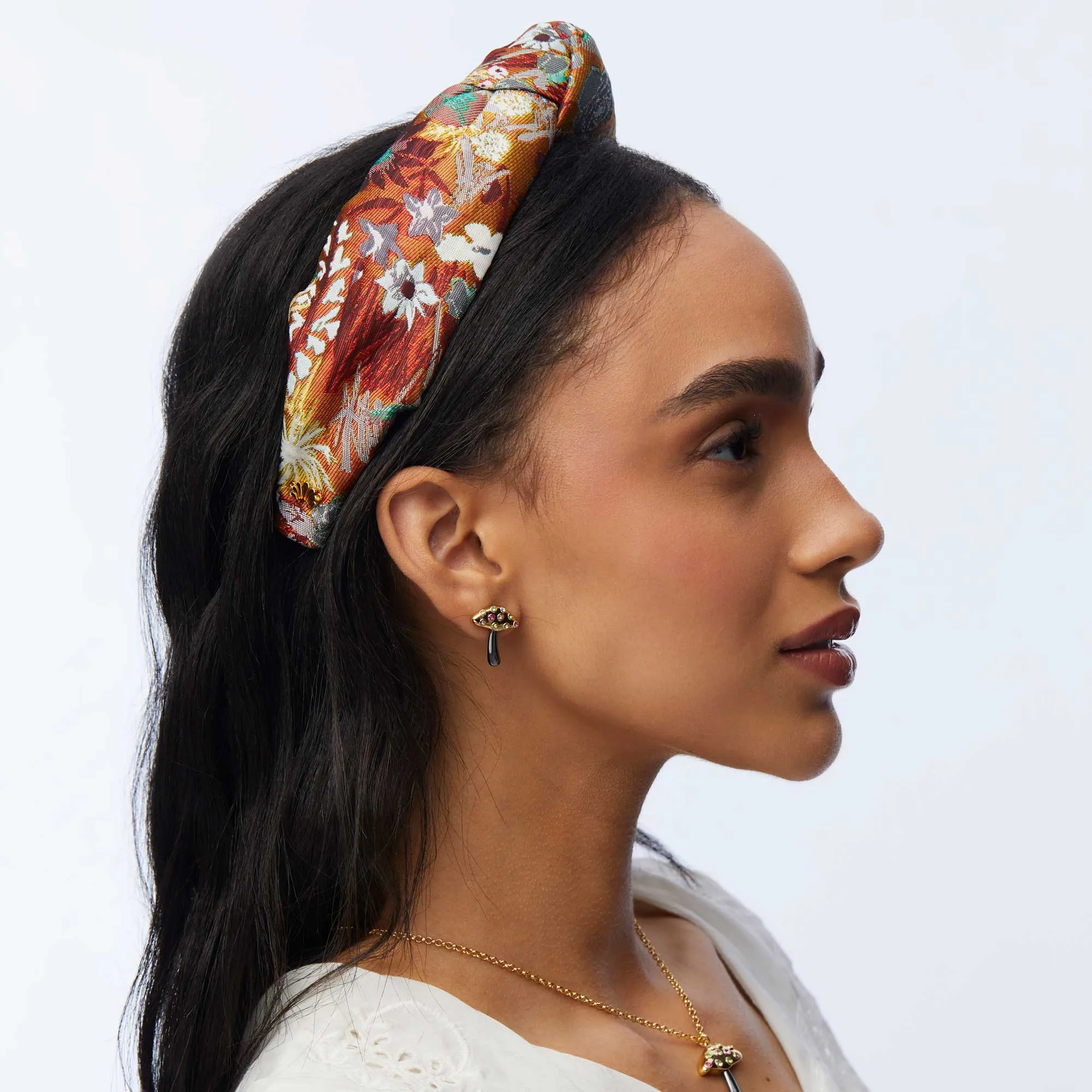 FLORAL RUST BROCADE KNOTTED HEADBAND sold by Lele Sadoughi product image thumbnail 4