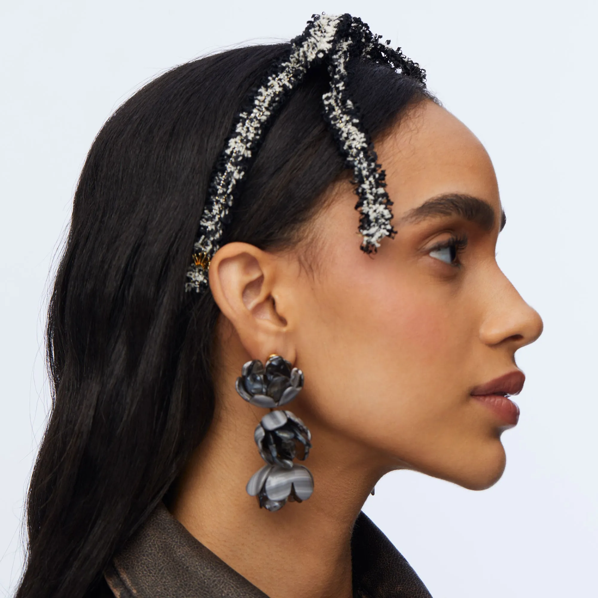 JET TWEED BARDOT RIBBON SLIM HEADBAND sold by Lele Sadoughi product image thumbnail 4