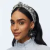 CHARCOAL STITCH CRYSTAL SNOWFLAKE SLIM KNOTTED HEADBAND sold by Lele Sadoughi