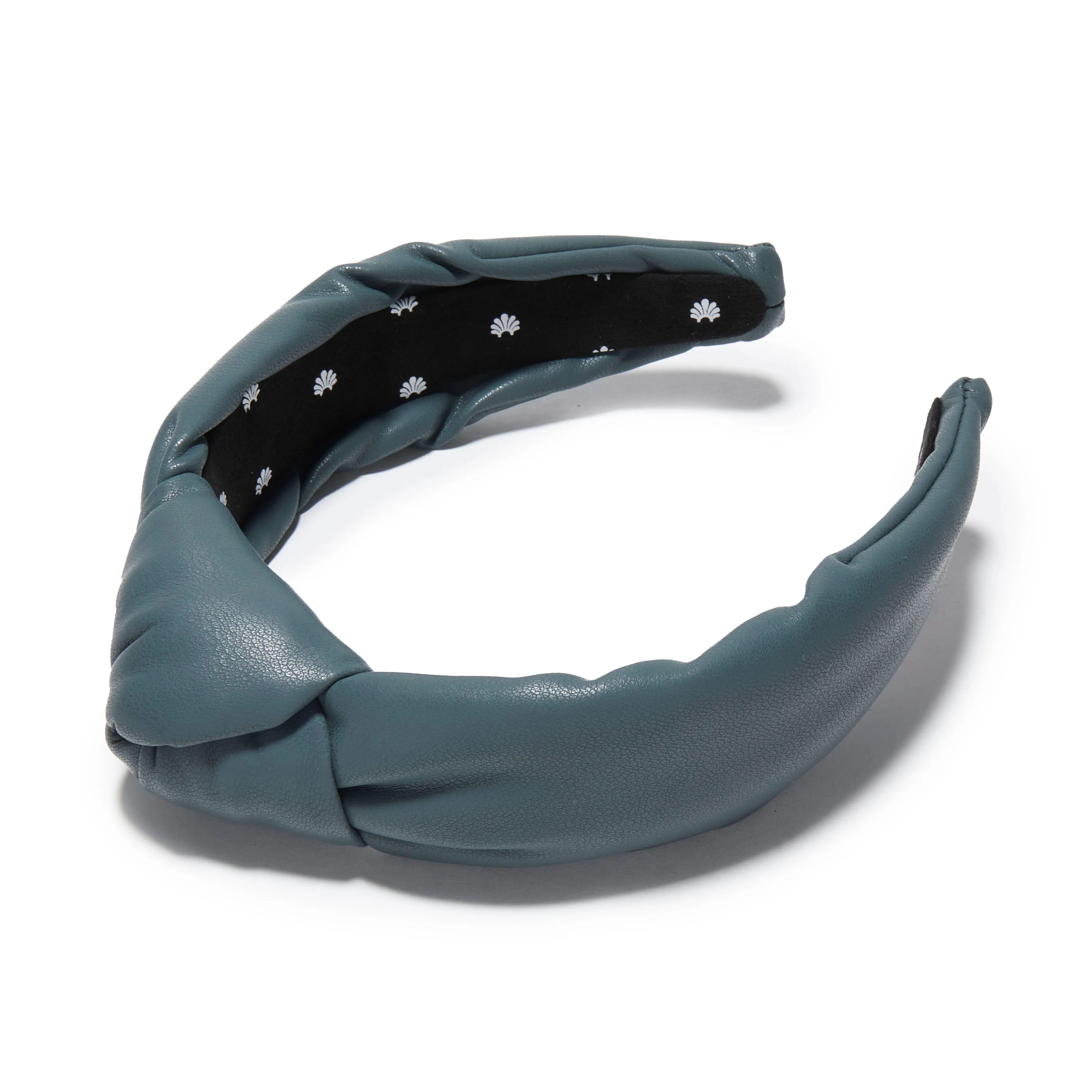 CHARCOAL FAUX LEATHER KNOTTED HEADBAND sold by Lele Sadoughi