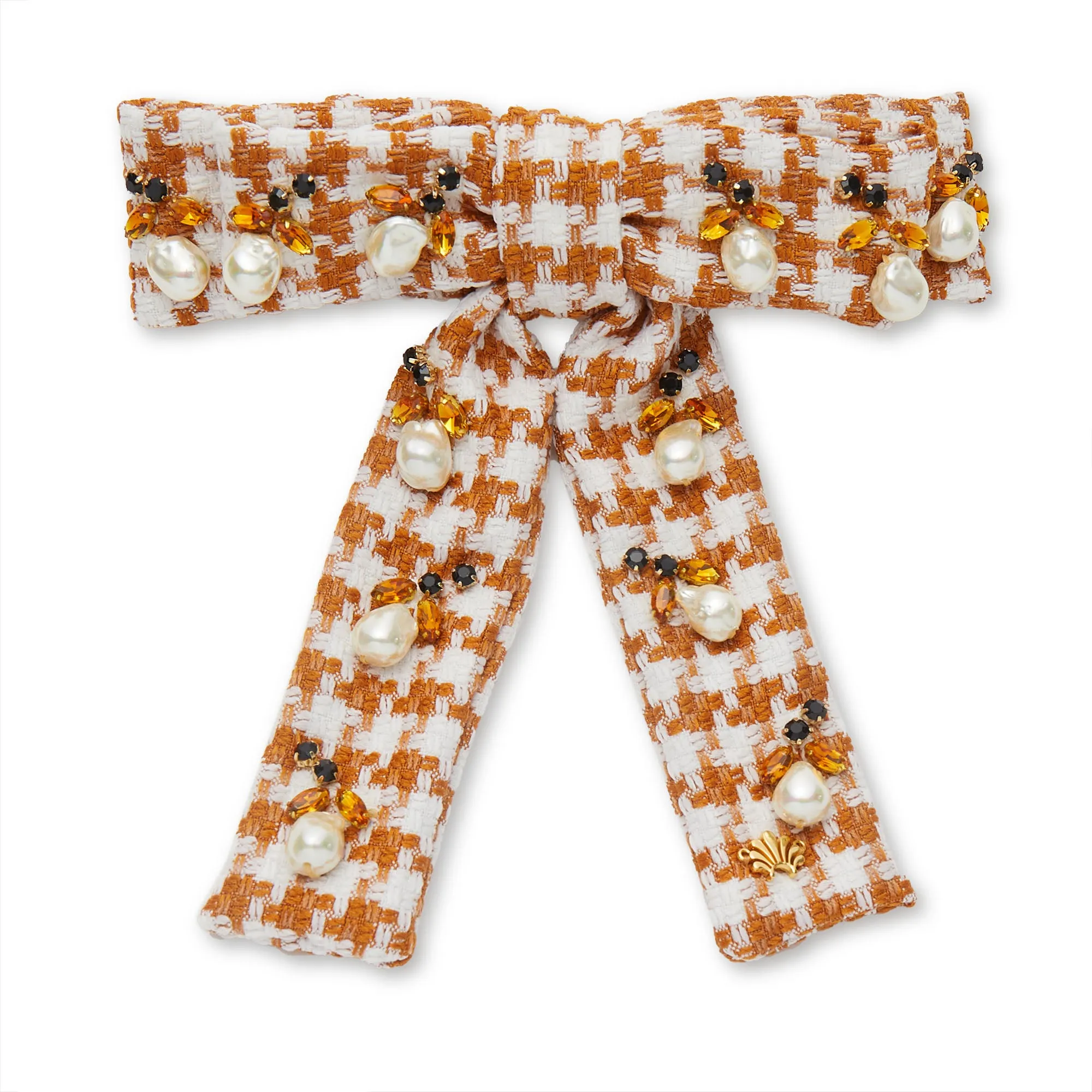 CEDAR TWEED ACORN PEARL ANTOINETTE BOW BARRETTE sold by Lele Sadoughi