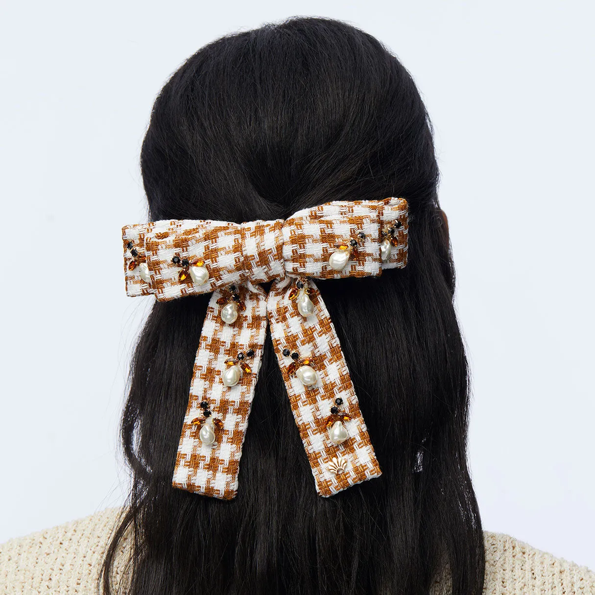 CEDAR TWEED ACORN PEARL ANTOINETTE BOW BARRETTE sold by Lele Sadoughi product image thumbnail 2