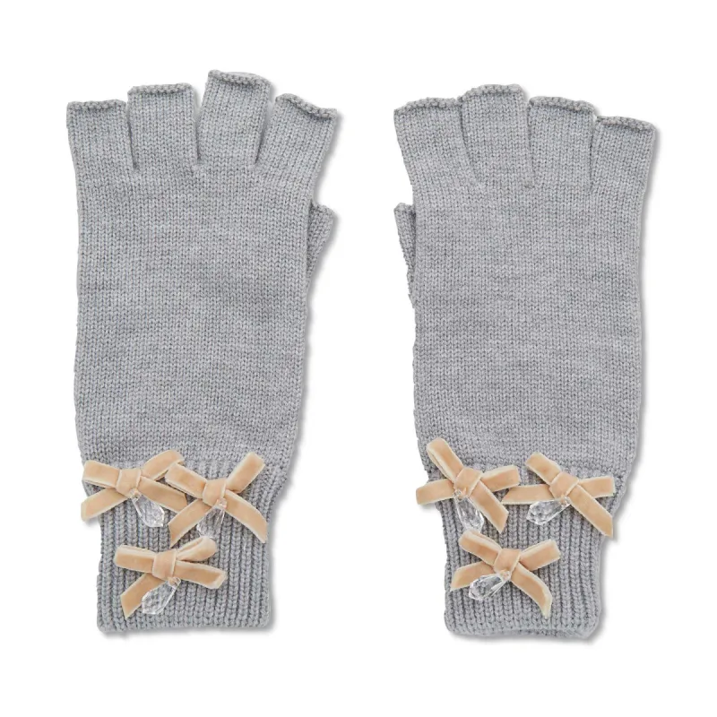 DOVE GREY BOW EMBELLISHED FINGERLESS GLOVES sold by Lele Sadoughi