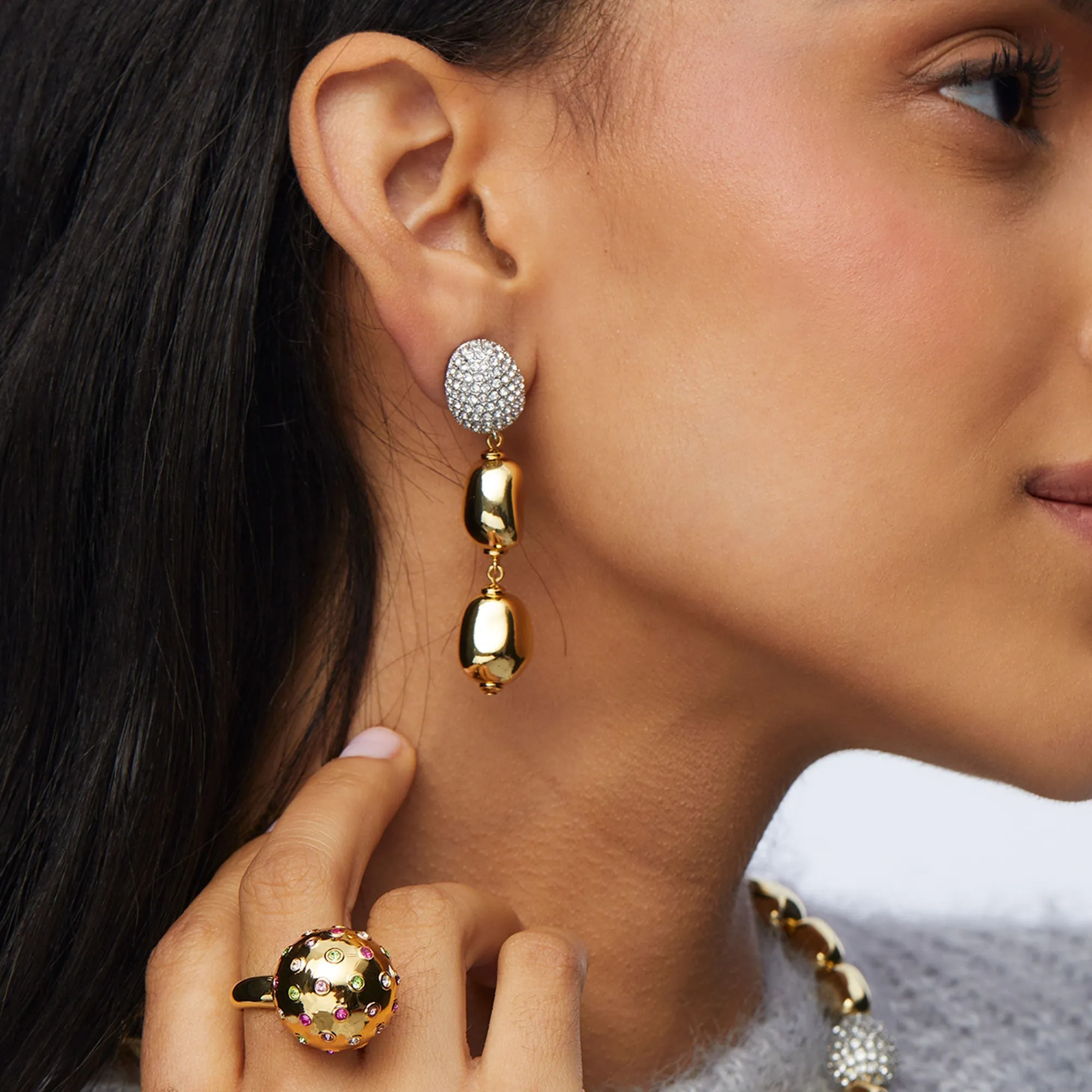 GOLD PEBBLE LINEAR EARRINGS sold by Lele Sadoughi product image thumbnail 2