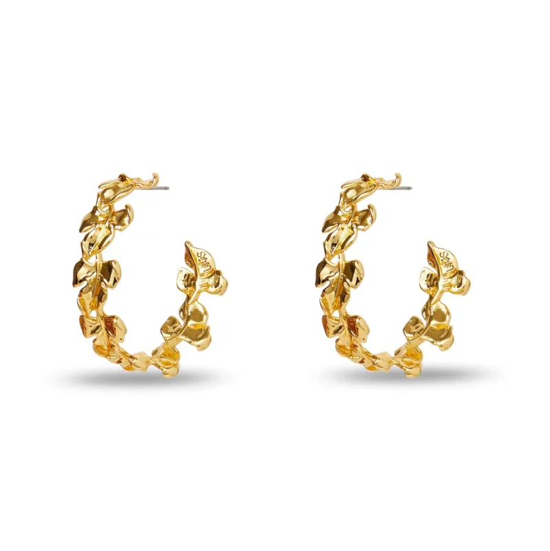 GOLD WOODLAND LEAF HOOP EARRINGS sold by Lele Sadoughi