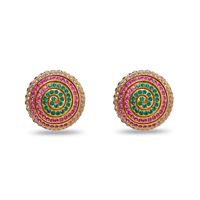 JEWELED MEADOW SPIRAL BUTTON EARRINGS sold by Lele Sadoughi