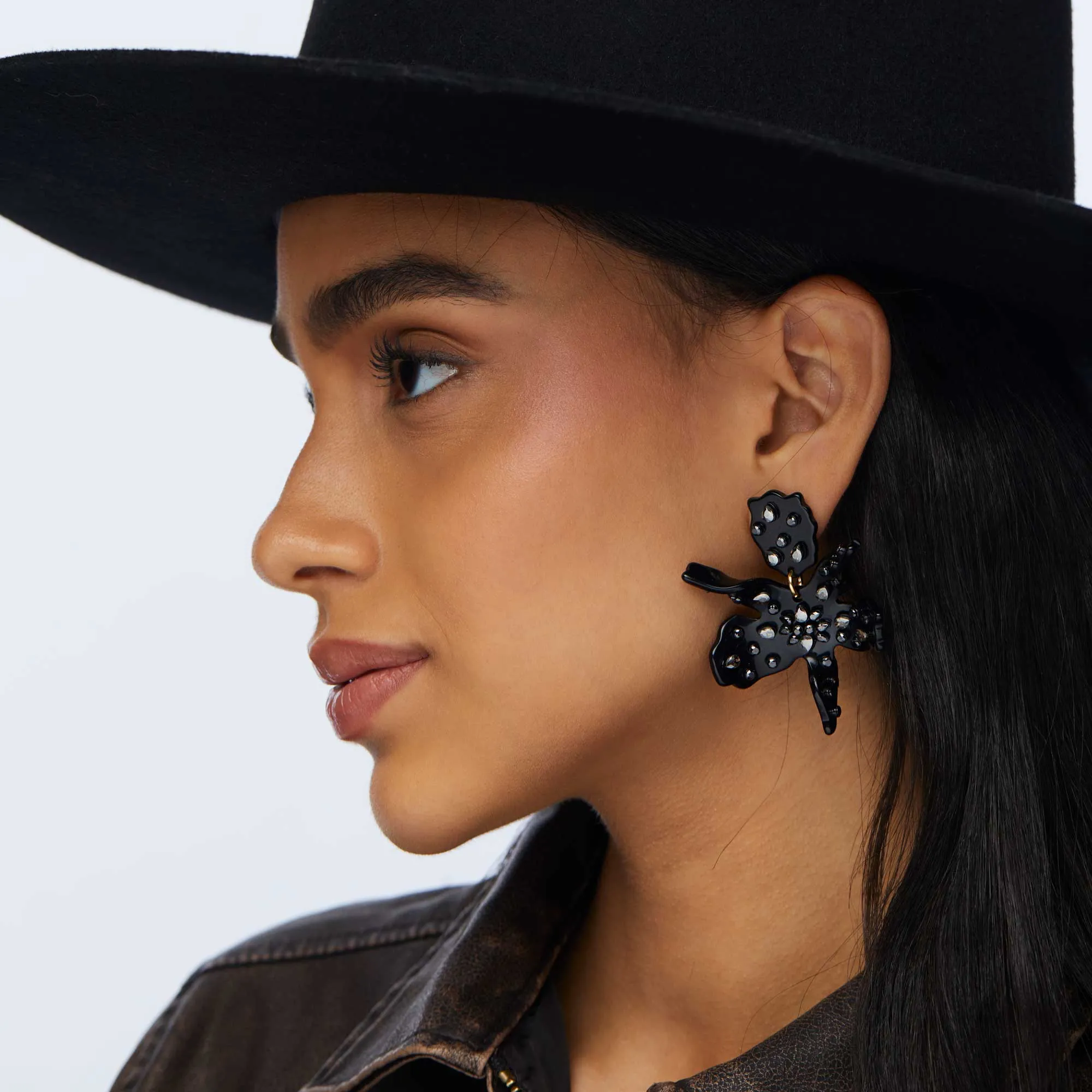 JET SPARKLE SMALL PAPER LILY EARRINGS sold by Lele Sadoughi product image thumbnail 2