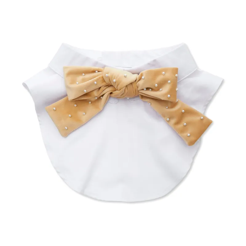 KHAKI KIRA VELVET PEARL BOW COLLAR sold by Lele Sadoughi