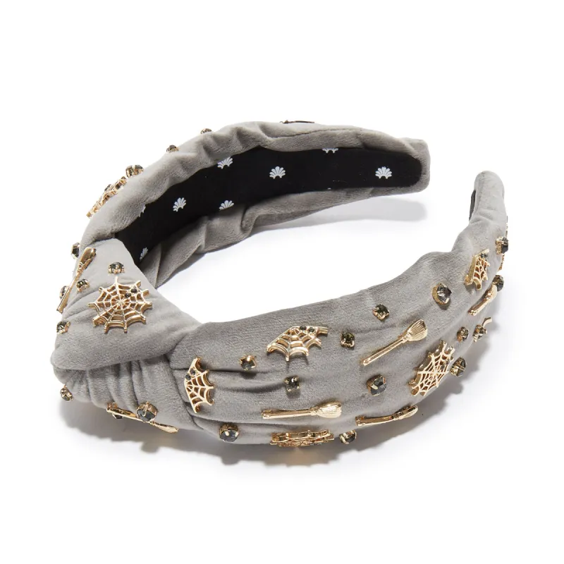 CHARCOAL SPOOKY EMBELLISHED KNOTTED HEADBAND sold by Lele Sadoughi