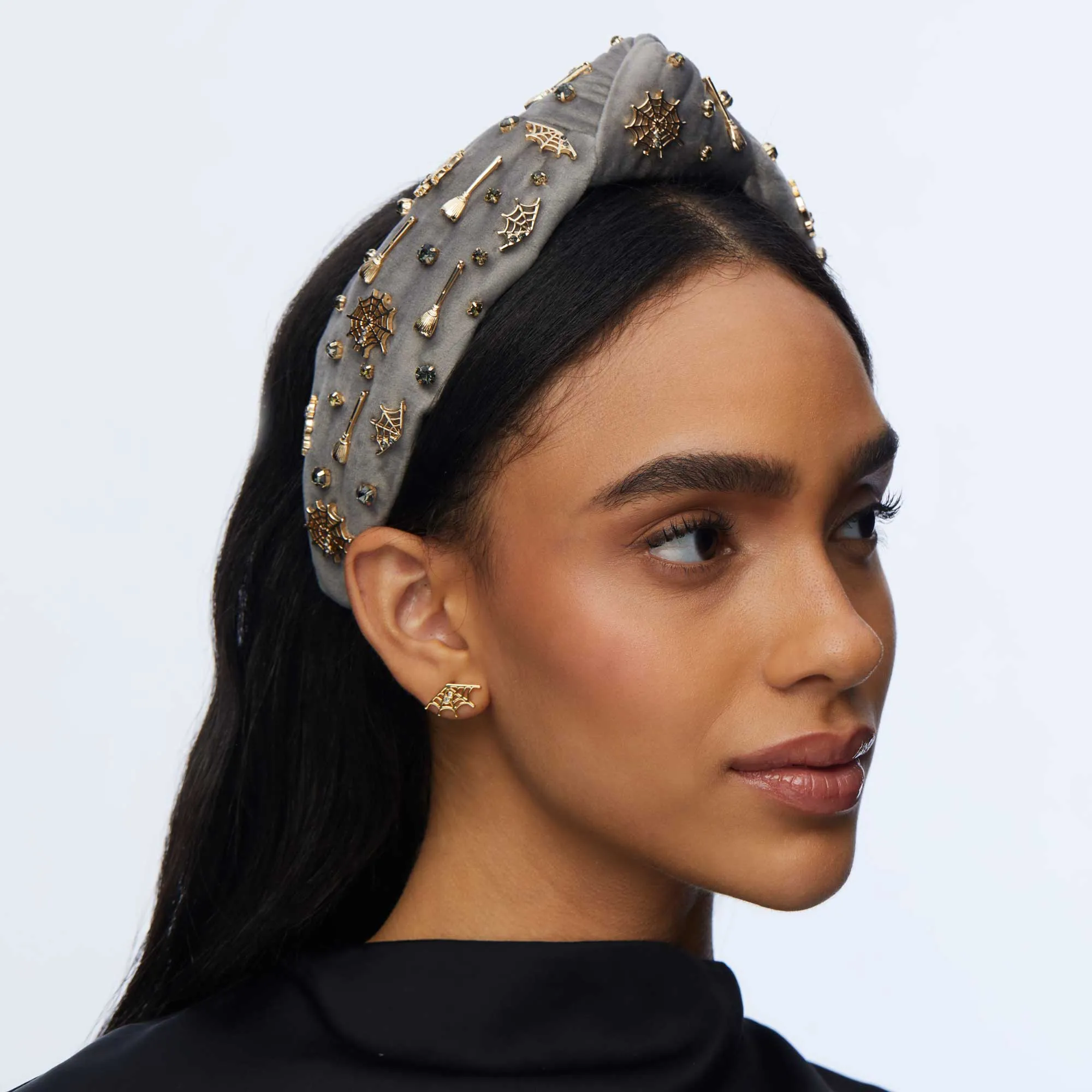 CHARCOAL SPOOKY EMBELLISHED KNOTTED HEADBAND sold by Lele Sadoughi product image thumbnail 4