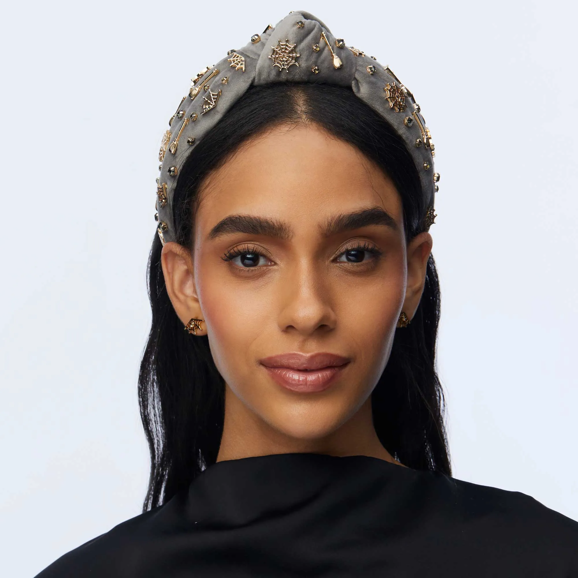 CHARCOAL SPOOKY EMBELLISHED KNOTTED HEADBAND sold by Lele Sadoughi product image thumbnail 2