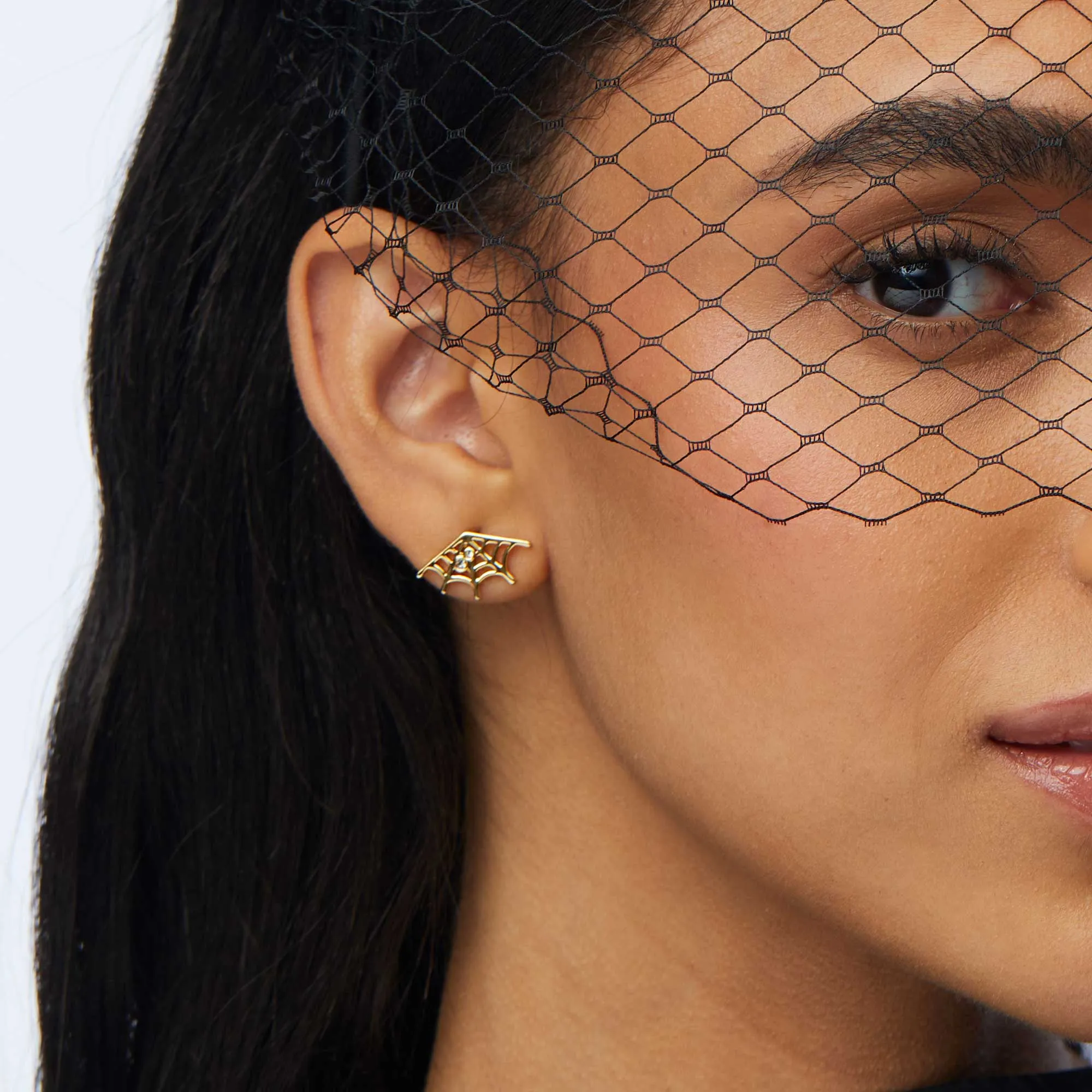 GOLD COBWEB SPARKLE STUD EARRINGS sold by Lele Sadoughi product image thumbnail 2