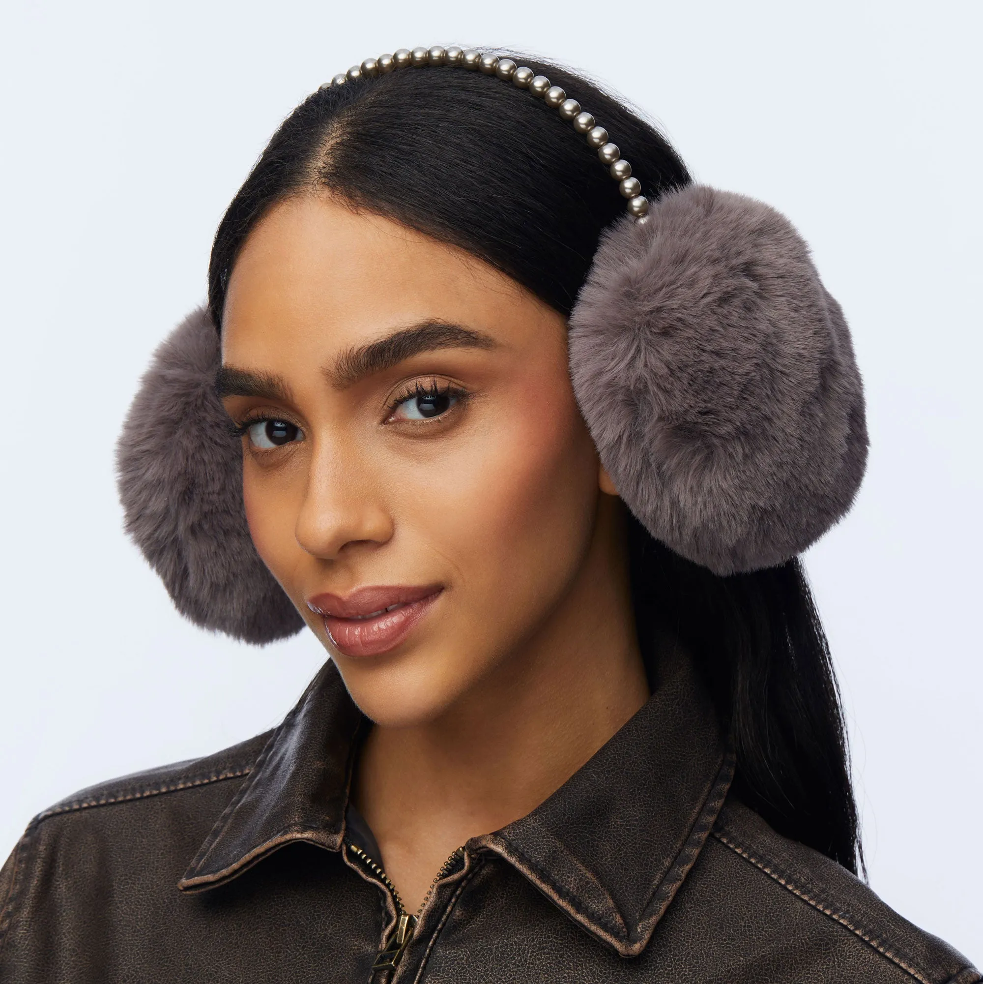 CHARCOAL FAUX FUR PEARL EARMUFFS sold by Lele Sadoughi product image thumbnail 2